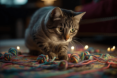 玩麻绳的猫咪图片