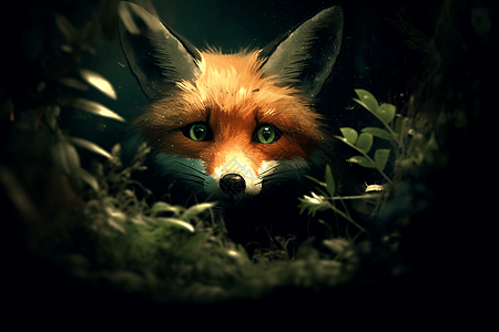 躲藏的狐狸图片