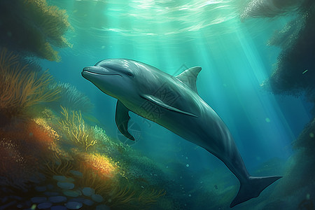 海底世界中的海豚图片