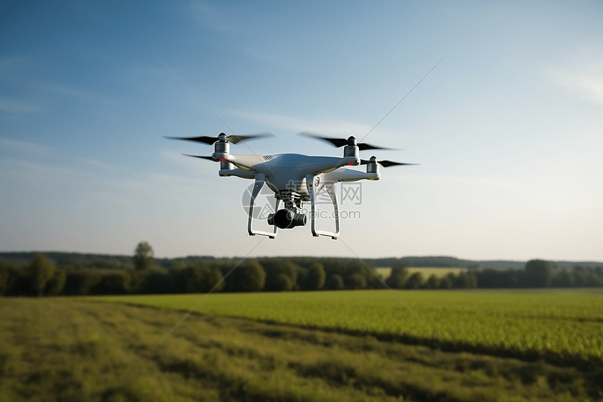 无人机在田野上飞行图片