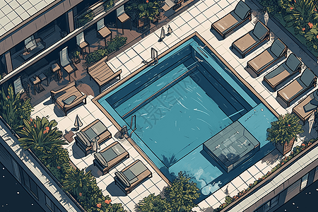 大楼屋顶游泳池平面插图图片