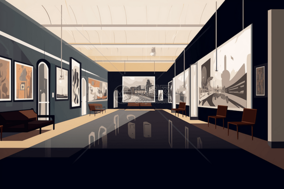现代博物馆展览厅黑白装修风格效果图图片
