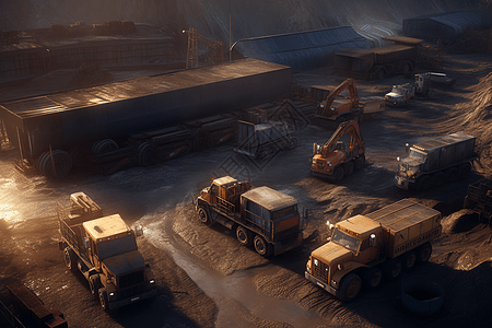 大型煤矿厂中的运输卡车图片