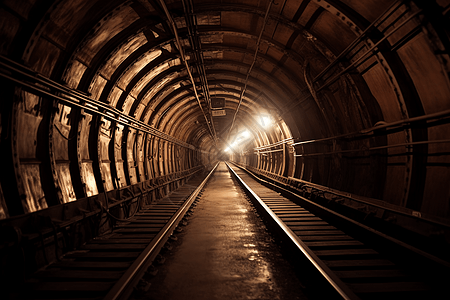 昏暗的矿井隧道图片