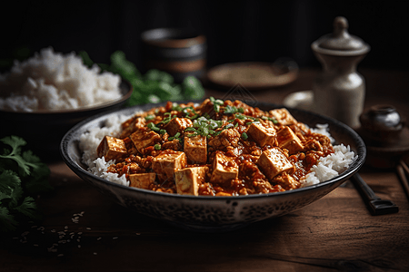 美味麻婆豆腐盖饭背景