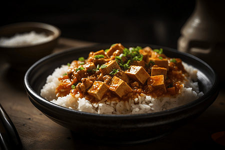 辛辣麻婆豆腐盖饭背景