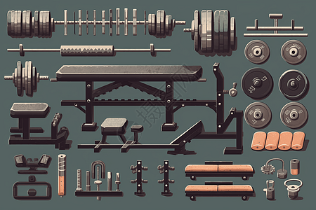健身器材卡通平面插图图片