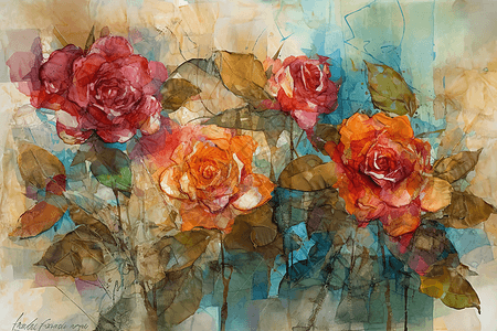 彩色的玫瑰花的插画图片