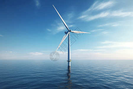 平静海水的风力发电设备背景图片
