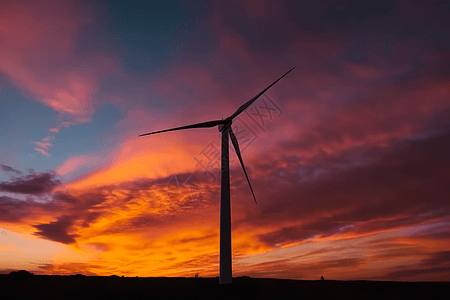 夕阳下的风力发电设备图片