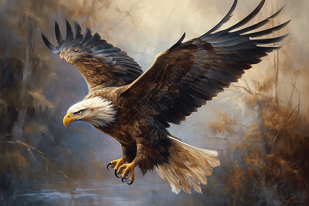 雄鹰展翅的油画背景图片