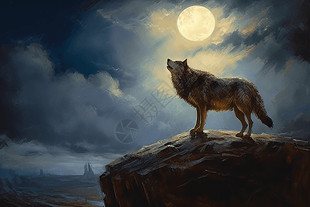 孤狼对着月亮嚎叫图片