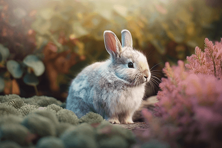 可爱的小兔子在花园里图片