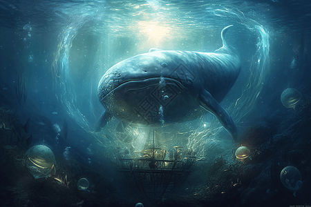 深海里的巨大白鲸图片