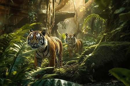 丛林中漫步的老虎图片素材