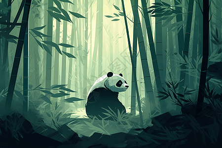绿色林间里的熊猫图片