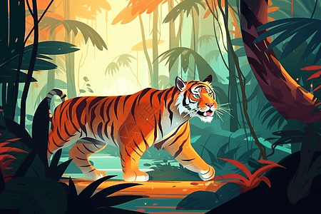 丛林中的卡通老虎图片