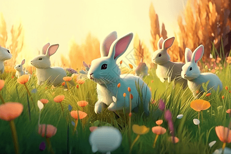 草地上的白兔子图片