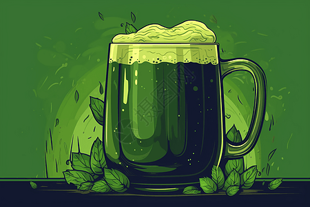 玻璃杯里绿色啤酒背景图片