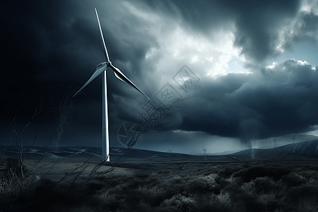 风力涡轮机在暴风雨中图片