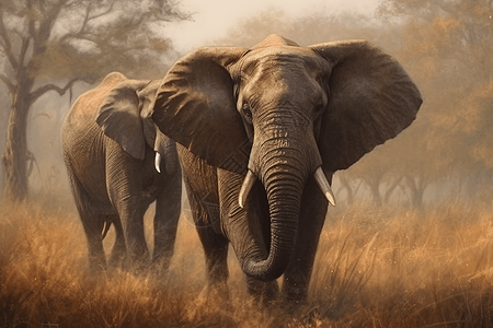 草原上大象在行走图片