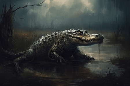 泥潭沼泽里的恐怖鳄鱼图片