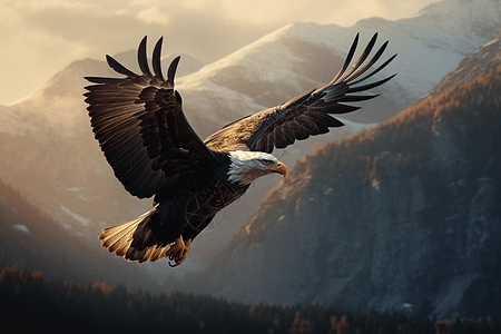 山脉间翱翔的老鹰图片