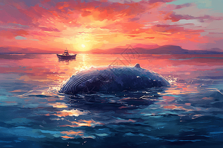落日时的鲸鱼图片