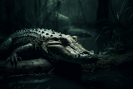 浑浊沼泽中的鳄鱼图片