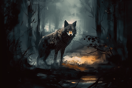 黑暗森林中的狼图片