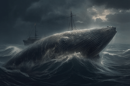 与鲸鱼相伴插画海上的白鲸背景