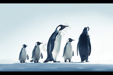 雪地中的企鹅家族背景图片