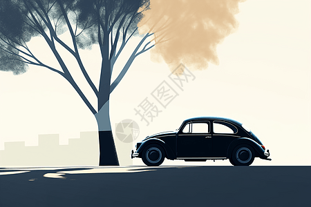 黑色复古汽车插画图片