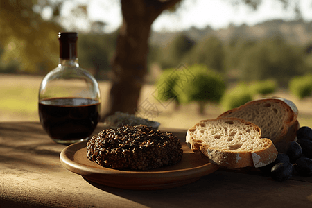 面包和红酒背景图片