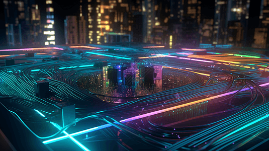 霓虹灯城市中的光缆创意图背景图片