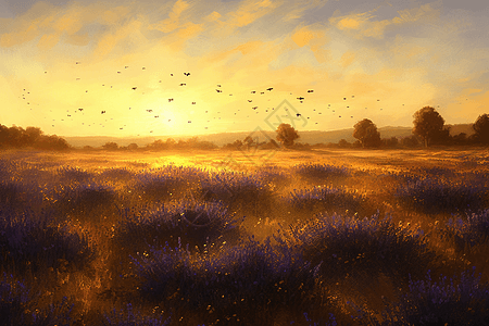 金色阳光下的田野背景图片