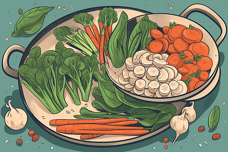 种植大蒜锅中的蔬菜插画