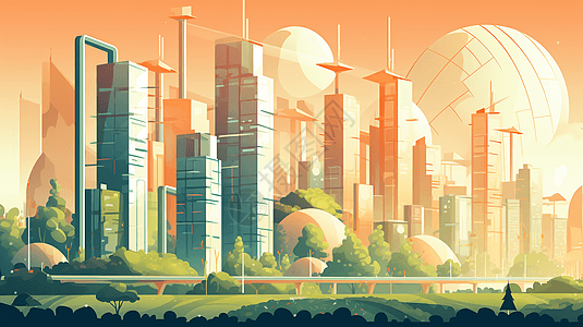 未来绿色生活的城市插图图片