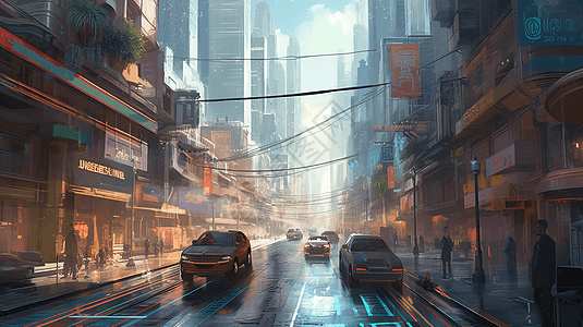 未来派城市街道场景插图背景图片