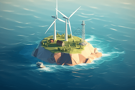 海上风力涡轮机粘土风格图片