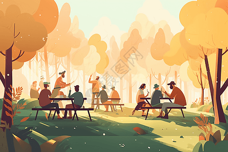夏日公园的色彩插图背景图片