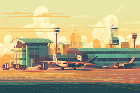 繁忙机场的平面插图图片