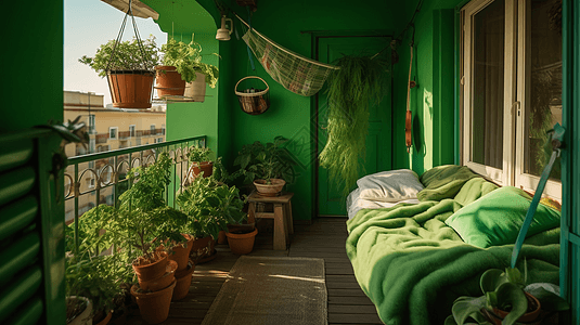 绿色的阳台和植物装饰图片