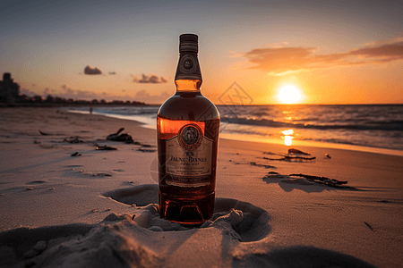 夕阳配上一瓶洋酒背景图片