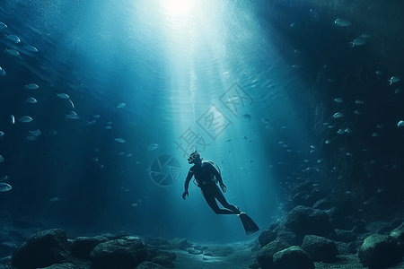 海底自由自在的潜水员图片
