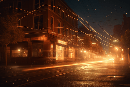 灯火辉煌的城市街角图片