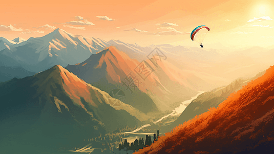 滑翔伞飞越山脉图片