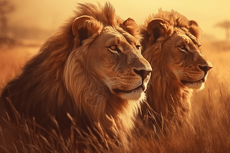 草原上二只狮子背景图片
