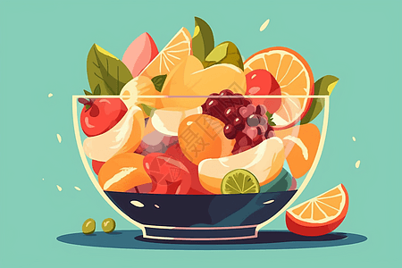 橘子沙拉碗里新鲜的水果沙拉插画