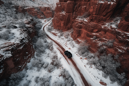 行驶在雪地上的汽车图片